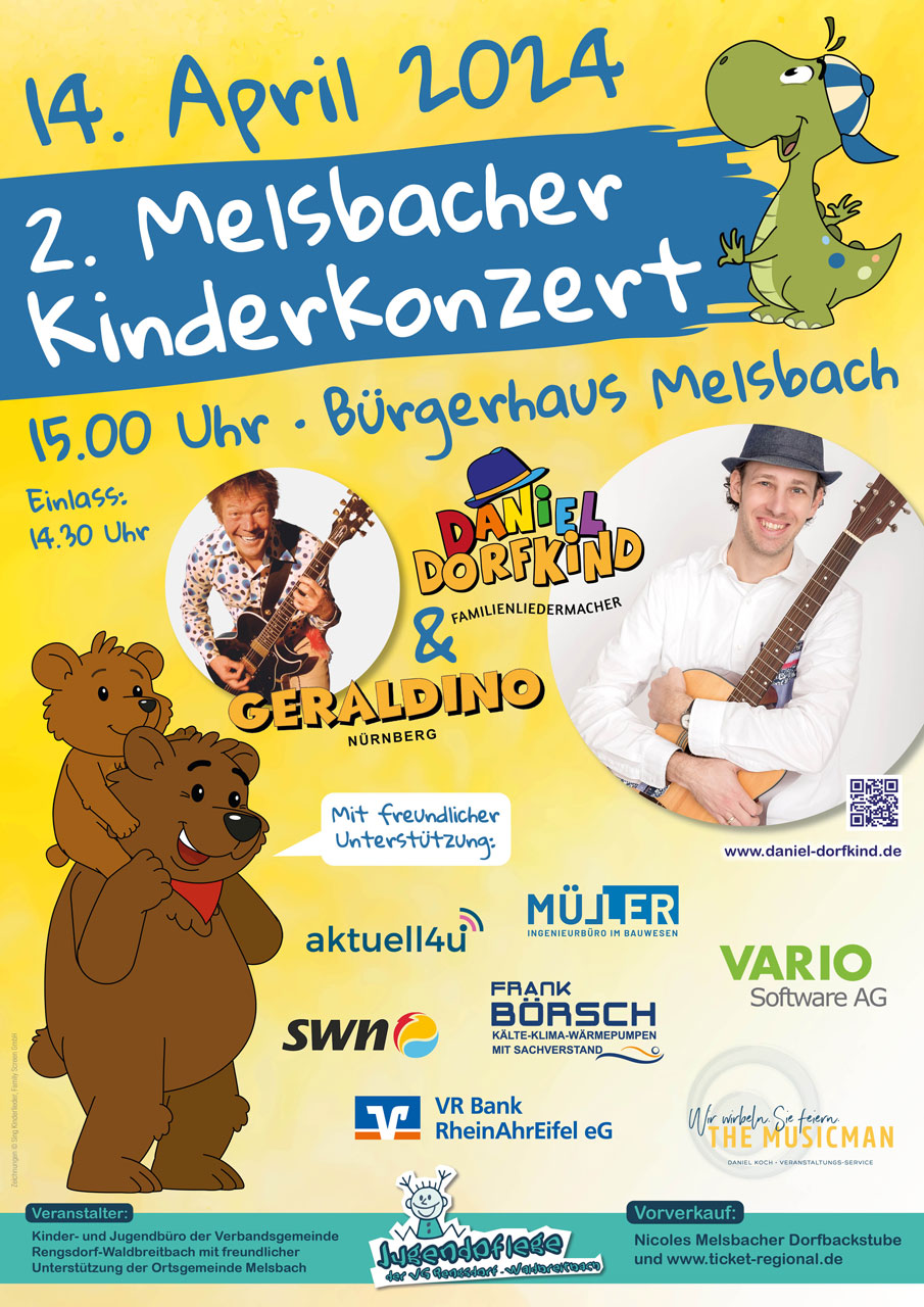 2024 04 14 Plakat Melsbacher Kinderkonzert Daniel Dorfkind